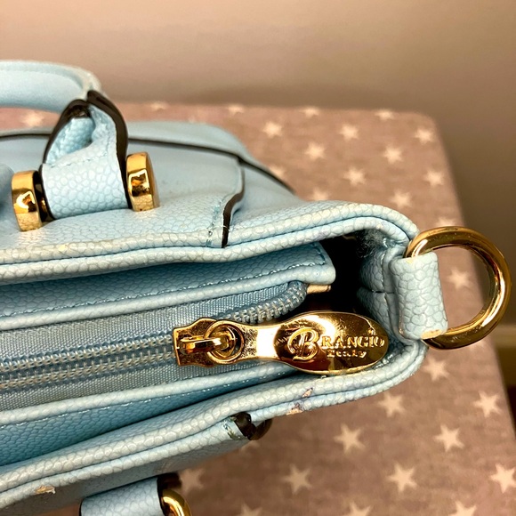 Brangio Hand Bag Medium Tote Purse Baby Blue Italian  Made - Picture 8 of 12